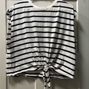 Old Navy Black and White Striped Tie-Front Tee